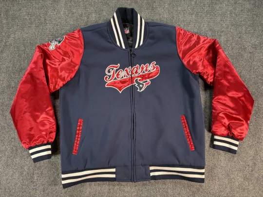 Discover Houston Texans Jacket Mens 3XL Blue Red football Football Full Zip Bomber Script