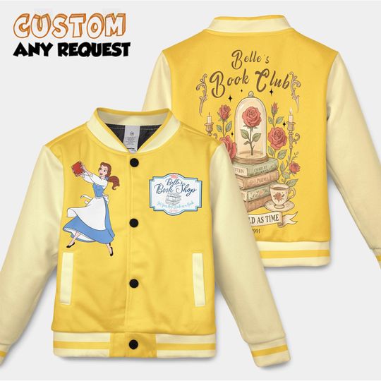 Retro Belle's Book Club  Varsity Jacket, PersonalizedTale As Old As Time Beauty And The Beast Baseball Jacket