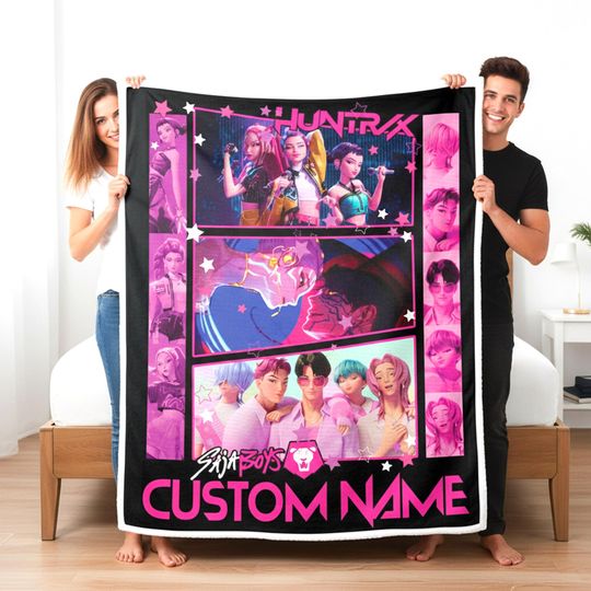 Discover Custom Saja boys blanket, kpop demon hunters blanket, Personalized Huntrix Girls Blanket, Kpop Demons Hunters Anime Blanket