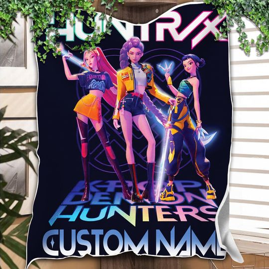 Discover Personalized Huntrix Girls Blanket, Custom Kpop Demon Hunter Blanket, Kpop Demons Hunters Anime Blanket,Custom Huntr-x Demon Hunters Blanket