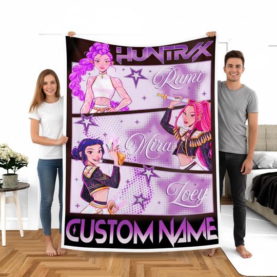 Discover Personalized Huntrix Girls Blanket, Custom Kpop Demon Hunter Blanket, Kpop Demons Hunters Anime Blanket,Custom Huntr-x Demon Hunters Blanket