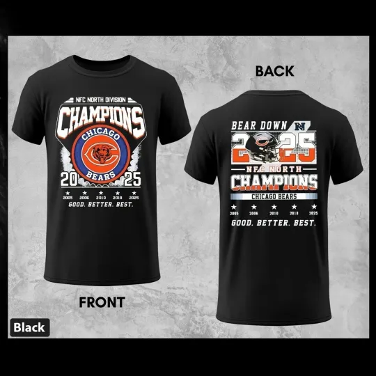 Discover NEW Chicago Bears 2025 NFC North Division Champions 2 Sided Tee, V1 Gift For Fan