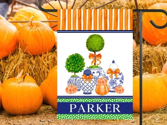 Discover Personalized Fall Chinoiserie Topiary Garden Flag: Halloween Thanksgiving House