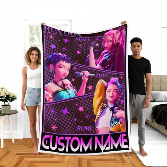 Discover Personalized Huntrix Girls Blanket, Custom Kpop Demon Hunter Blanket, Kpop Demons Hunters Anime Blanket,Custom Huntr-x Demon Hunters Blanket