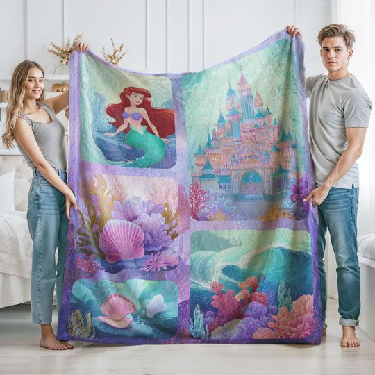Discover Minky Blanket, Sherpa Fleece, Velveteen Plush, Little Mermaid, Ariel Princess Under The Sea, Disney Fantasy Castle Cover, Kids Ocean Room