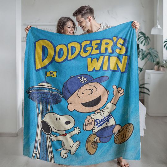 Discover Minky Blanket, Sherpa Fleece, Velveteen Plush, Dodgers Win Cartoon, LA Baseball, Snoopy Sports, Gift For Boy And Dad, Game Day