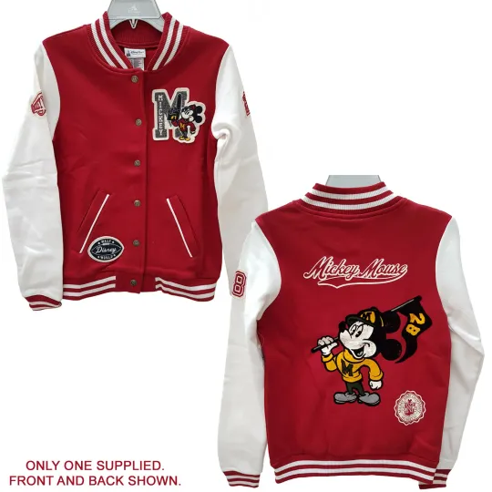 Discover Walt Disney World Mickey Mouse Baseball Jacket Red White Sport Small Parks