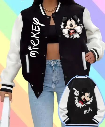 Discover Disney Mickey Mouse Sleeve Occasion Party Baseball Jacket 18 Black/Multi