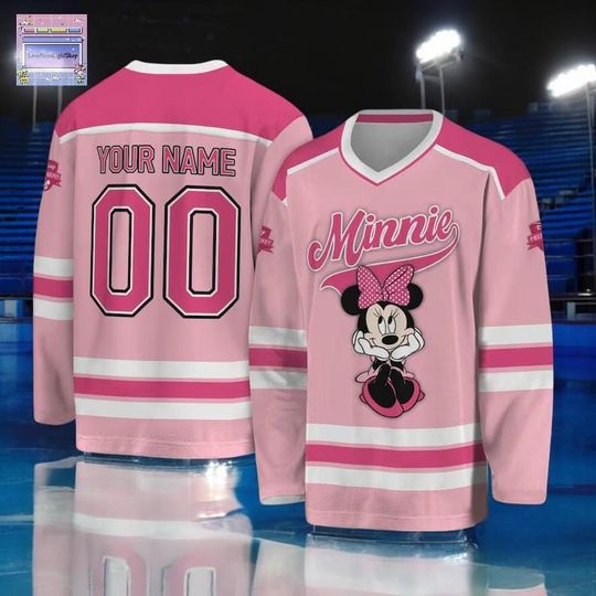 Discover Personalized Minnie Hockey Jersey, Custom Ice Hockey Sweatshirt, Team Sports Disneyland Trip & Birthday Gift For Fans