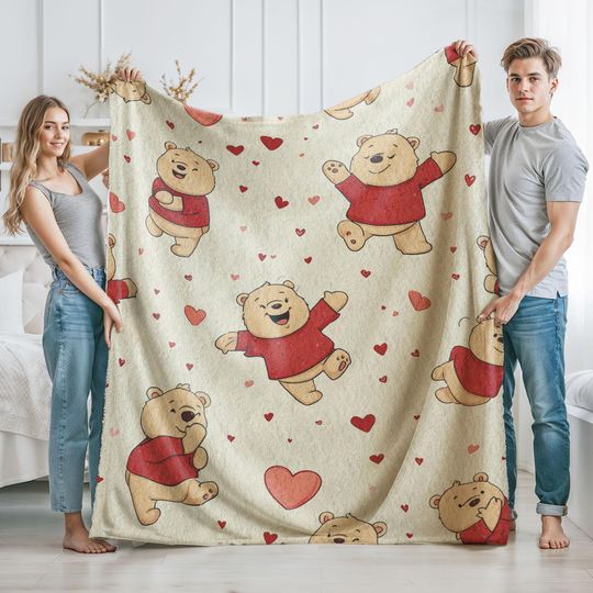 Discover Minky Blanket, Sherpa Fleece, Velveteen Plush, Romantic Cartoon Bear Love, Valentine's Day Gift, Anniversary Present, Winnie The Pooh