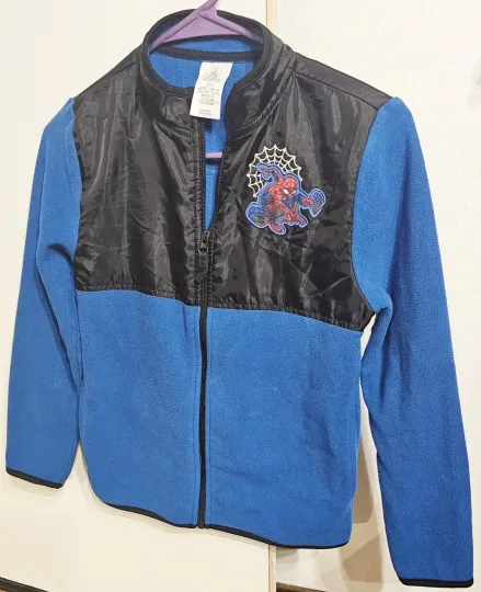 Discover Disney Marvel Spider-Man Boys Fleece Jacket Full Zip Blue Black Size 9/10