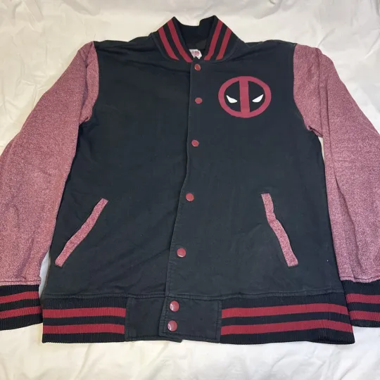Deadpool Marvel Black And Red Button Up Jacket - Men’s Size M