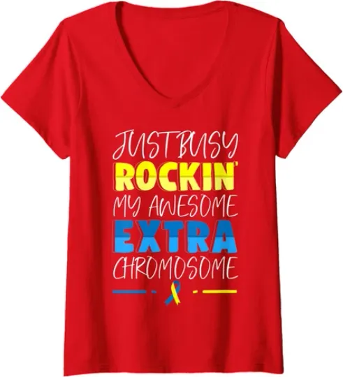 Discover Down Syndrome Awareness Day Extra Chromosome Present Ladies' V-Neck Tshirt