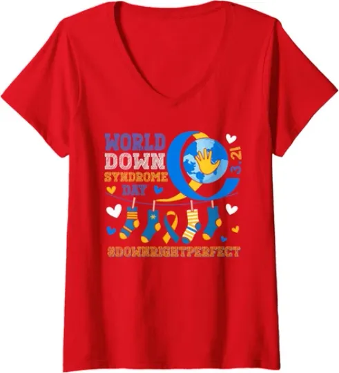 Discover World Down Syndrome Day Awareness Cute Present Lover Ladies' V-Neck Tshirt