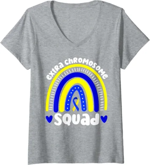 Discover Down Syndrome Awareness Day Support Trisomy Squad Ladies' V-Neck Tshirt