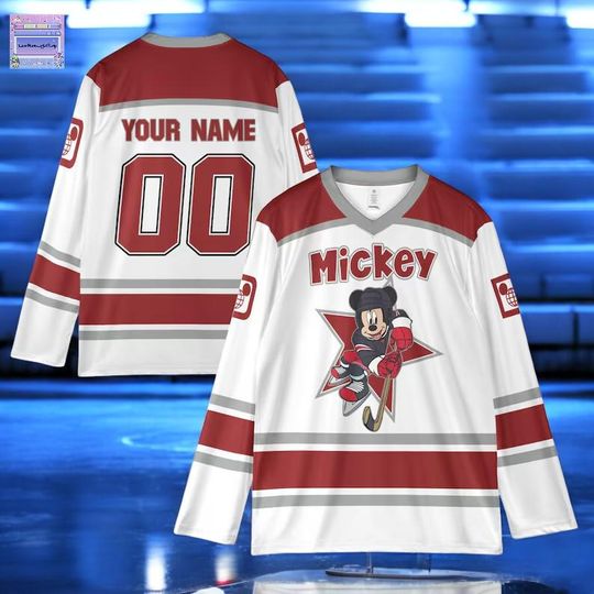 Discover Personalized Mickey Hockey Jersey, Custom Ice Hockey Sweatshirt, Team Sports Disneyland Vacation & Birthday Gift For Fans