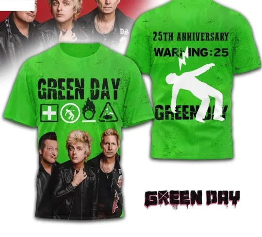 Green Day 25Th Anniversary Warning 25 Punk Rock Band Fan 3D T-Shirt