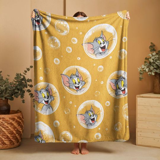 Discover Minky Blanket, Sherpa Fleece, Velveteen Plush, Tom Cat In Bubble, Classic Cartoon, Animation Lover Gift, Nostalgic TV Show, Kids Birthday
