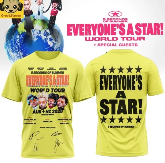 Discover 5 Seconds Of Summer world tour 3D T-shirt All sizes