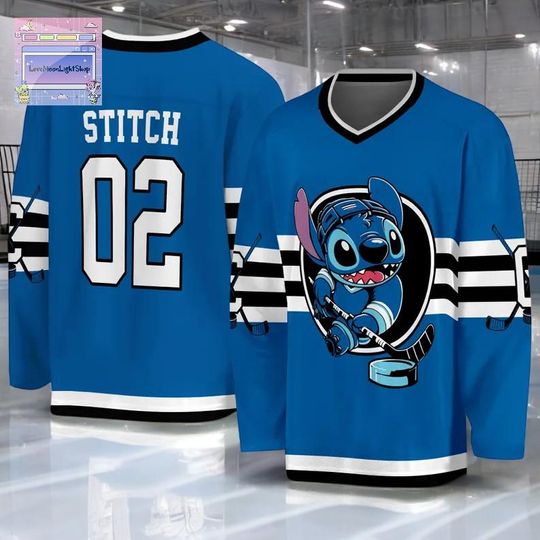 Discover Vintage Lilo And Stitch Hockey Jersey, Disney Stitch Sport Team Shirt, Perfect For Disneyland Or Disneyworld Family Matching Outfits.