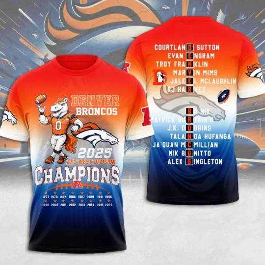 Discover Denver Bronco 2025 West Champions 3D T Shirt