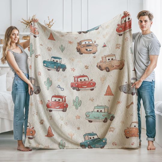 Discover Minky Blanket, Sherpa Fleece, Velveteen Plush, Cartoon Cars Nursery, Cute Race Car, Toddler Boy Room Decor , Birthday Gift For Grandson