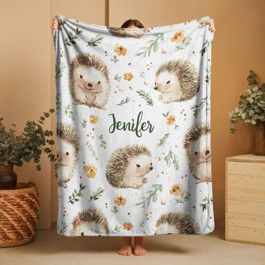 Discover Minky Blanket, Sherpa Fleece, Velveteen Plush, Personalized Hedgehog, Custom Name Woodland Animal, Gift For Newborn, Nursery Decor Swaddle