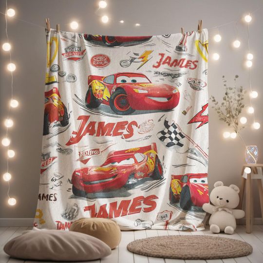 Discover Minky Blanket, Sherpa Fleece, Velveteen Plush, Lightning Mcqueen Personalized Blanket, Disney Cars Racing Theme, Cozy Race Car Design