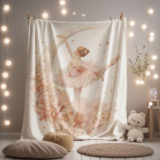 Discover Minky Blanket, Sherpa Fleece, Velveteen Plush, Ballerina Blanket, Gift For Dancer Daughter, Toddler Birthday, Moon Decor, Pink Background