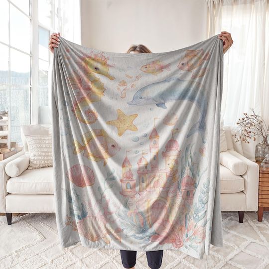 Sherpa Fleece, Velveteen Plush, Underwater Adventure, Dolphin And Starfish, Marine Life Ocean, Sea Creatures, Beach Hobby