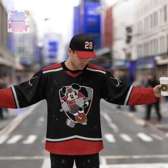 Discover Vintage Mickey Mouse hockey jersey, perfect for ice hockey teams. Disney-themed matching outfits for fans and families.