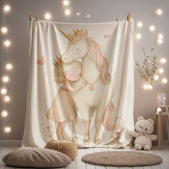 Discover Minky Blanket, Sherpa Fleece, Velveteen Plush, Princess And Unicorn, Daughter Birthday Gift, Fairytale Nursery Decor Swaddle, Unicorn Horse