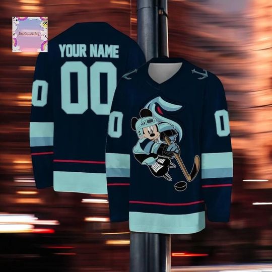 Discover Personalized Seattle ice hockey jersey with Mickey Mouse design. Custom fan jersey for Alex Wennberg and Vince Dunn supporters.