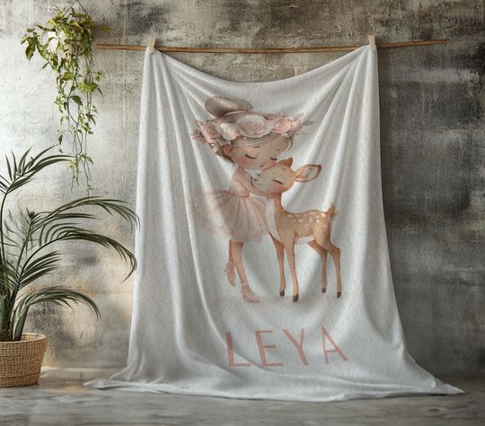 Discover Minky Blanket, Sherpa Fleece, Velveteen Plush, Personalized Girl, Ballerina Fawn Throw Dancer, Custom Woodland Nursery, Daughter Birthday