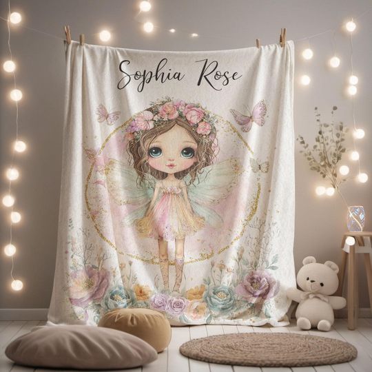 Discover Sherpa Fleece, Velveteen Plush, Personalized Fairy Name Baby, Custom Gift, Granddaughter Birthday, Whimsical Toddler Baby