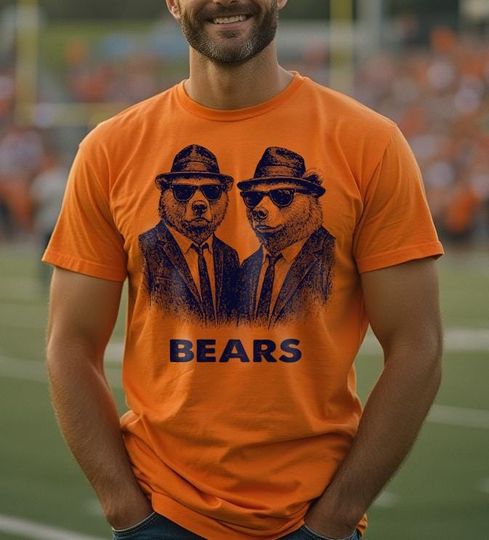 Discover Chicago football fan shirt vintage game day tee gift for Bears fan navy and orange unisex shirt Chicago sports lover t shirt for men