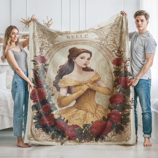 Discover Sherpa Fleece, Velveteen Plush, Belle Vintage Portrait, Disney Fan Hobby, Fairytale Lover Gift, Daughter Birthday Blanket
