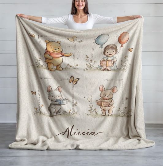 Discover Sherpa Fleece, Velveteen Plush, Personalized Pooh Bear, Custom Name Baby, Birthday Keepsake For Granddaughter, Nursery Decor