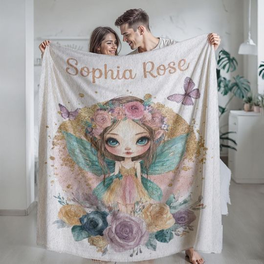 Discover Sherpa Fleece, Velveteen Plush, Personalized Fairy Name, Custom Girl Gift, Birthday Nursery, Baby Shower Gift