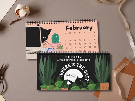 Discover Black Cats Desk Calendar 2026 - Funny Peek-a-Boo Cat Lover Gift