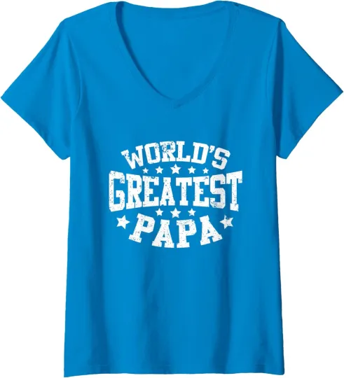 Discover World's Greatest Papa Funny Dad Father's Day Fun Ladies' V-Neck Tshirt