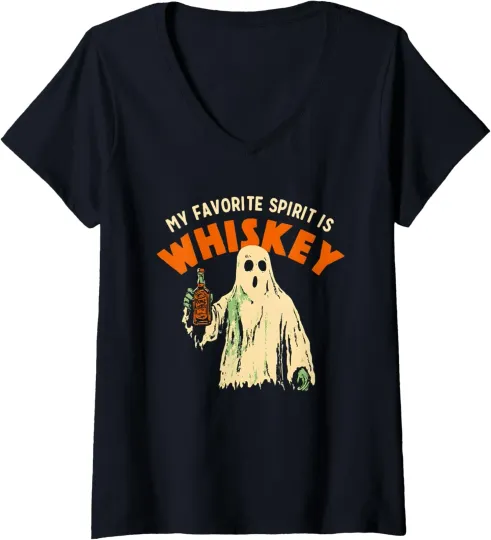 Discover My Favorite Spirit is Whiskey Halloween Design Ladies' V-Neck Tshirt