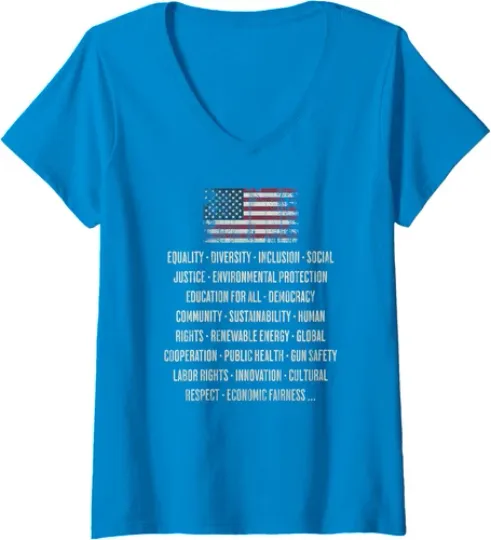 Discover Democrats Values Equality Diversity Education Social Ladies' V-Neck Tshirt