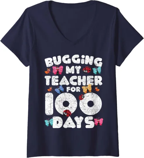 Discover Funny Student Cute Gift Happy 100 Days Of School Ladies' V-Neck Tshirt