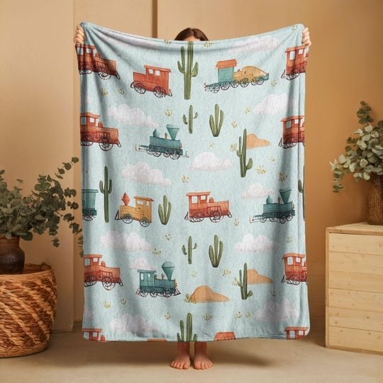 Discover Sherpa Fleece, Velveteen Plush, Whimsical Train, Watercolor Cozy Railroad Gift, Boys And Girls Nursery Cover