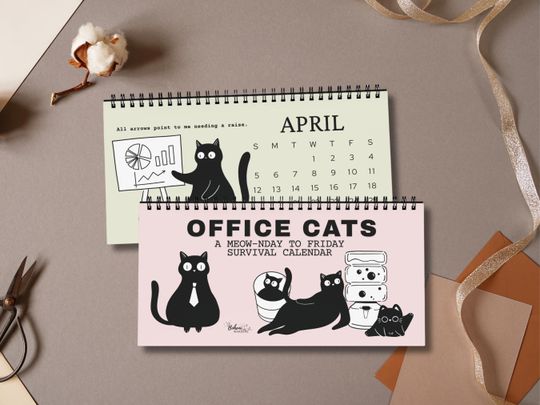 Discover 2026 Office Cat Desk Calendar Funny Cat Desk Calendar with Custom Dates