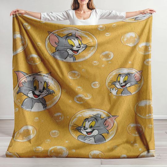 Discover Sherpa Fleece, Velveteen Plush, Classic Cartoon Tom Cat In Bubbles, Funny Animation Hobby, Nostalgic Cartoon, Birthday Gift