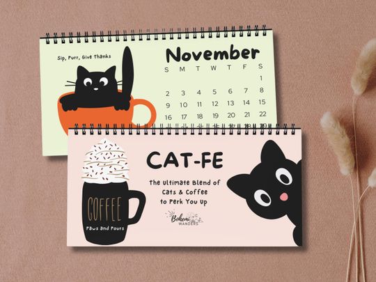 Discover 2026 Coffee Cats Desk Calendar Funny Black Cats and Coffee for Cat and Coffee Lovers, Cat Mom Gift, Office Desk Decor