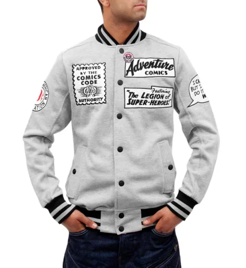 Discover Phat Farm Men's Grey Designer Bomber Baseball Style Comic Marvel Retro Jacket