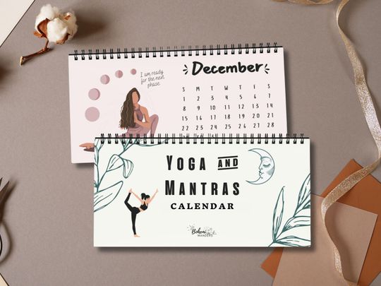 Discover 2026 Yoga & Motivational Mantras Desk Calendar, Boho Yogi Gift